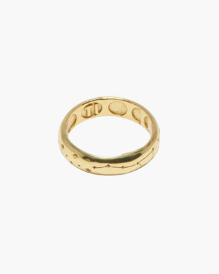 To the Moon and Back ring in 14K gold plated, moon and star band, front view