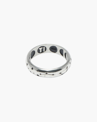 To the Moon and Back ring in 925 sterling silver, moon and star band, front view