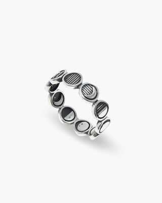 Just a Phase ring in 925 sterling silver, moon phases band, angled view