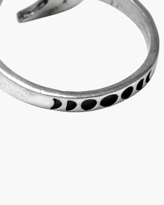 Sad Man in the Moon ring in 925 sterling silver, moon phases engraved along the inside of the band
