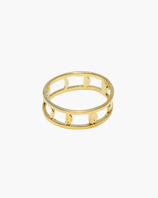 Protector ring in 14K gold plated, open band with moon cutouts, front view