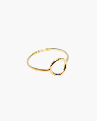 Halo Stacker ring in 14K gold plated, thin open circle stacker, front view