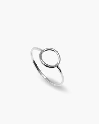 Halo Stacker ring in 925 sterling silver, thin open circle stacker, angled view