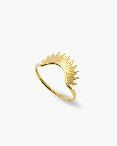 Heaven Stacker ring in 14K gold plated, sunburst arch stacker, angled view