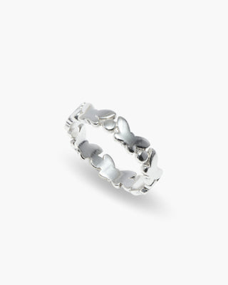 You've Changed ring in 925 sterling silver, band of butterflies, angled view