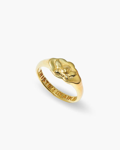 Tiny Angel ring in 14K gold plated, tiny angel signet, angled view