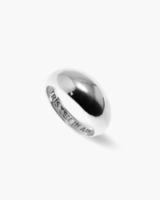 Round Your City Round the Clock ring in 925 sterling silver, smooth domed statement ring, angled view