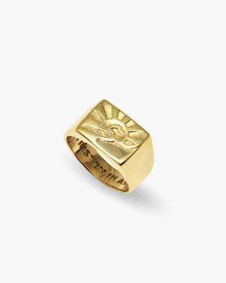 Make Waves ring in 14K gold plated, wave signet, angled view