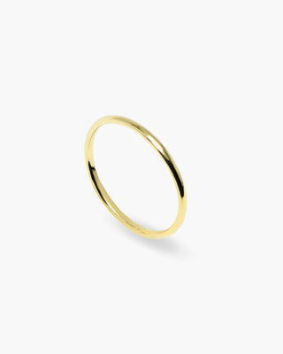 Stacker ring in 14K gold plated, thin stacking band, angled view