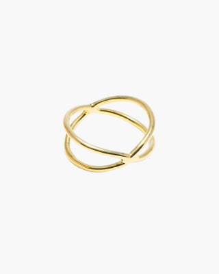 4 Ever Ever ring in 14K gold plated, criss-cross infinity band, front view