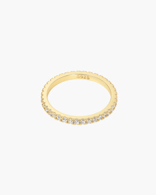Thin Ice ring in 14K gold plated, thin cubic zirconia band, front view