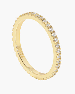 Thin Ice ring in 14K gold plated, close-up of the cubic zirconia stones