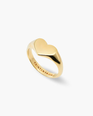 Feeling the Love ring in 14K gold plated, heart signet, angled view