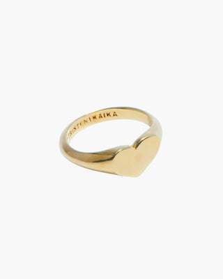 Feeling the Love ring in 14K gold plated, heart signet, front view