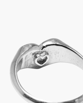 Feeling the Love ring in 925 sterling silver, underside showing the hidden raised heart