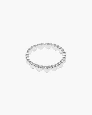 All Love ring in 925 sterling silver, band of hearts, front view