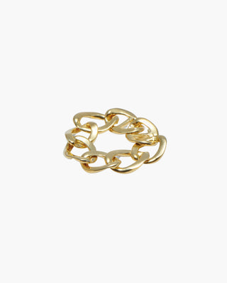 Chain Reaction ring in 14K gold plated, oversized chain link band, front view