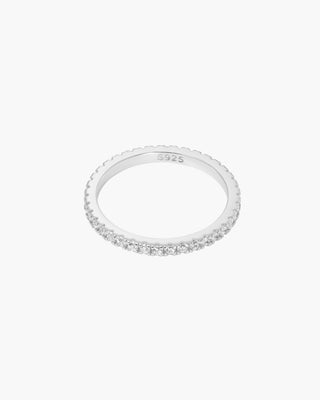 Thin Ice ring in 925 sterling silver, thin cubic zirconia band, front view