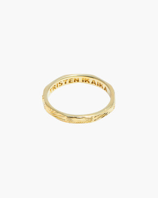Sunny Boy ring in 14K gold plated, thin band with hand-drawn sun rays, front view