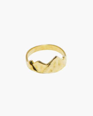Mt. Ikaika ring in 14K gold plated, mountain range signet, front view