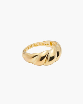 Saint Croissant ring in 14K gold plated, croissant-shaped domed band, front view