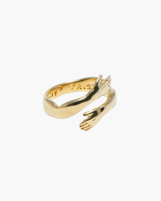 Hug Life ring in 14K gold plated, two-arm hug wrap, front view