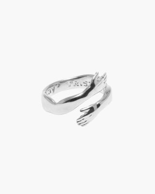 Hug Life ring in 925 sterling silver, two-arm hug wrap, front view