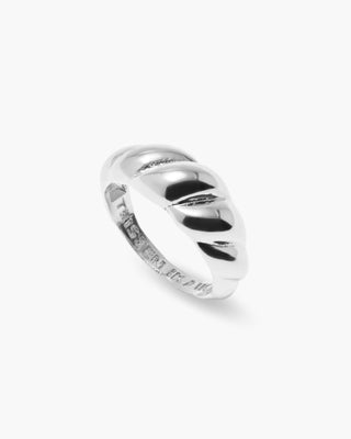 Saint Croissant ring in 925 sterling silver, croissant-shaped domed band, angled view