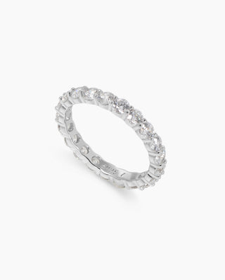 Full Circle ring in 925 sterling silver, prong-set cubic zirconia eternity band, angled view