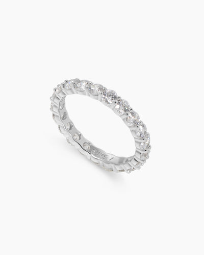 Full Circle ring in 925 sterling silver, prong-set cubic zirconia eternity band, angled view